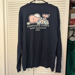 Vineyard Vines M Navy 2016 Hanuakkuh Long Sleeve Shirt